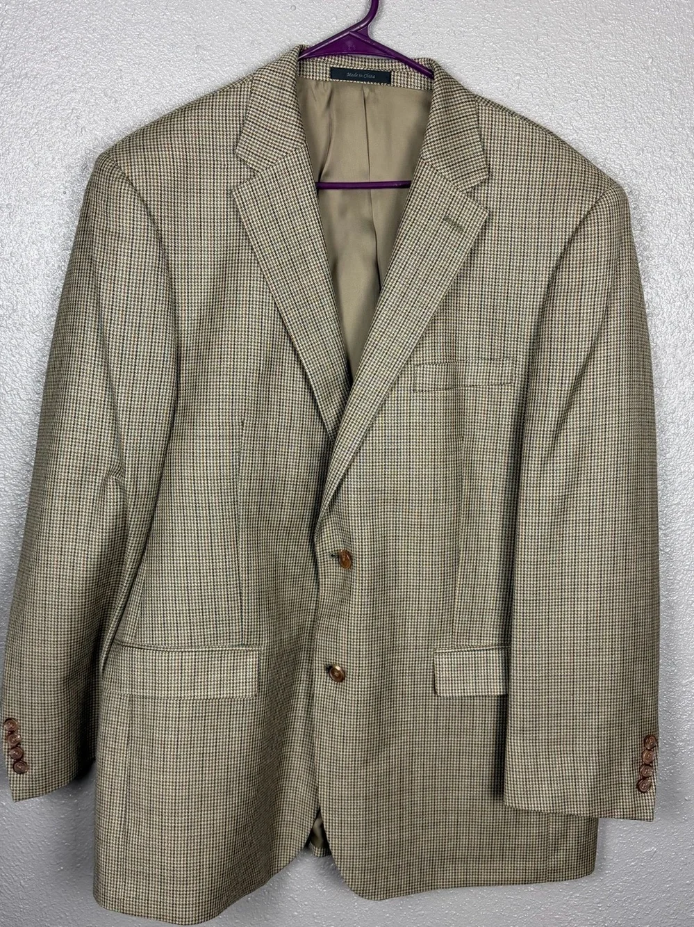 Lauren Ralph Lauren Green Label Silk/Wool Tweed Blazer 44R Beige Houndstooth